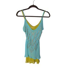 Gingerblu Turquoise and Green Layered Hand Beaded Sequined Top